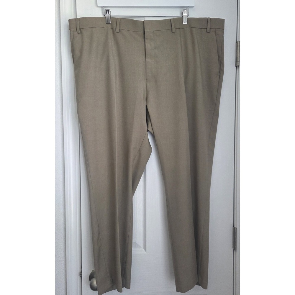 Haggar Premium Comfort Beige Dress Pants 46W x 27L Big & Tall Straight Twill